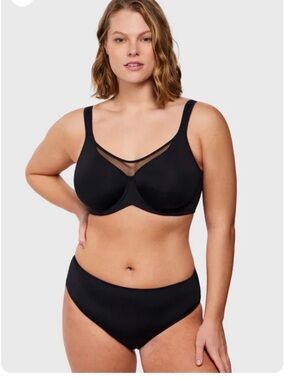 Everyday Comfort Black Full-Coverage Bra with Mesh Detail